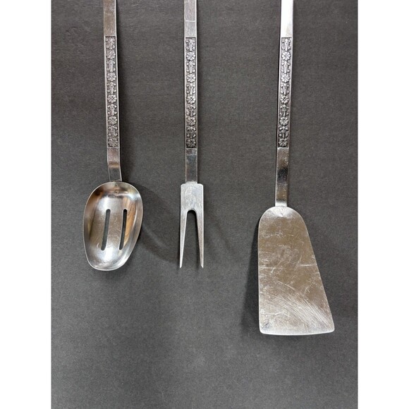 Interpur Stainless FLORENZ 8 PETAL Slotted Spoon Meat Fork Spatula Long Handle - Picture 1 of 8